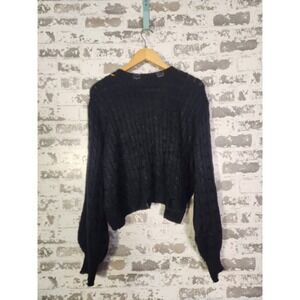POL Sweater Size Medium Black Cropped Distressed Back‎ Cutout Cable Knit Boho